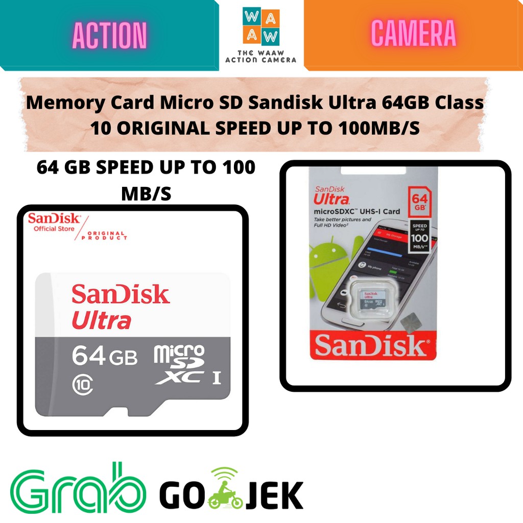 MEMORY SANDISK ULTRA 64GB ORIGINAL CLASS 10 64 GB MMC MEMORY CARD ACTION CAMERA GO PRO HP