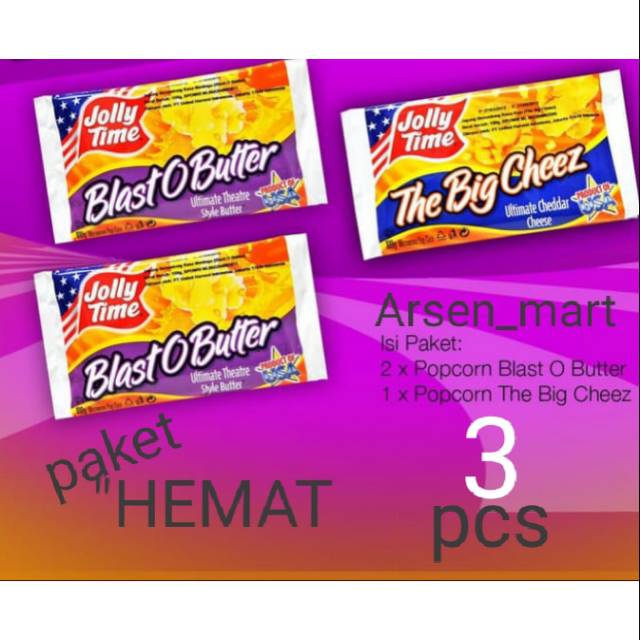 

paket HEMAT" (2BOB,1TBC) -jolly time microwave popcorn