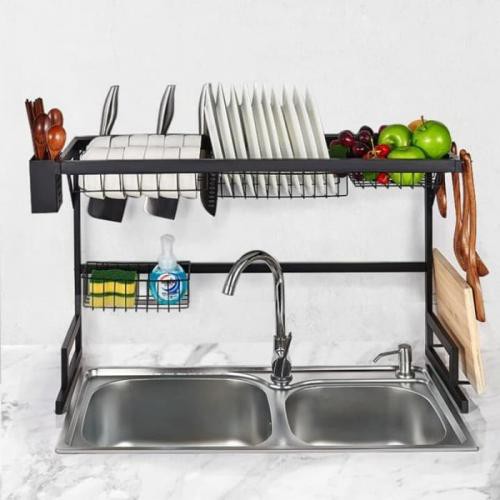 rak piring wastafel putih hitam 85cm/rak piring dapur wastafel panjang 85cm rak cuci piring wastafel