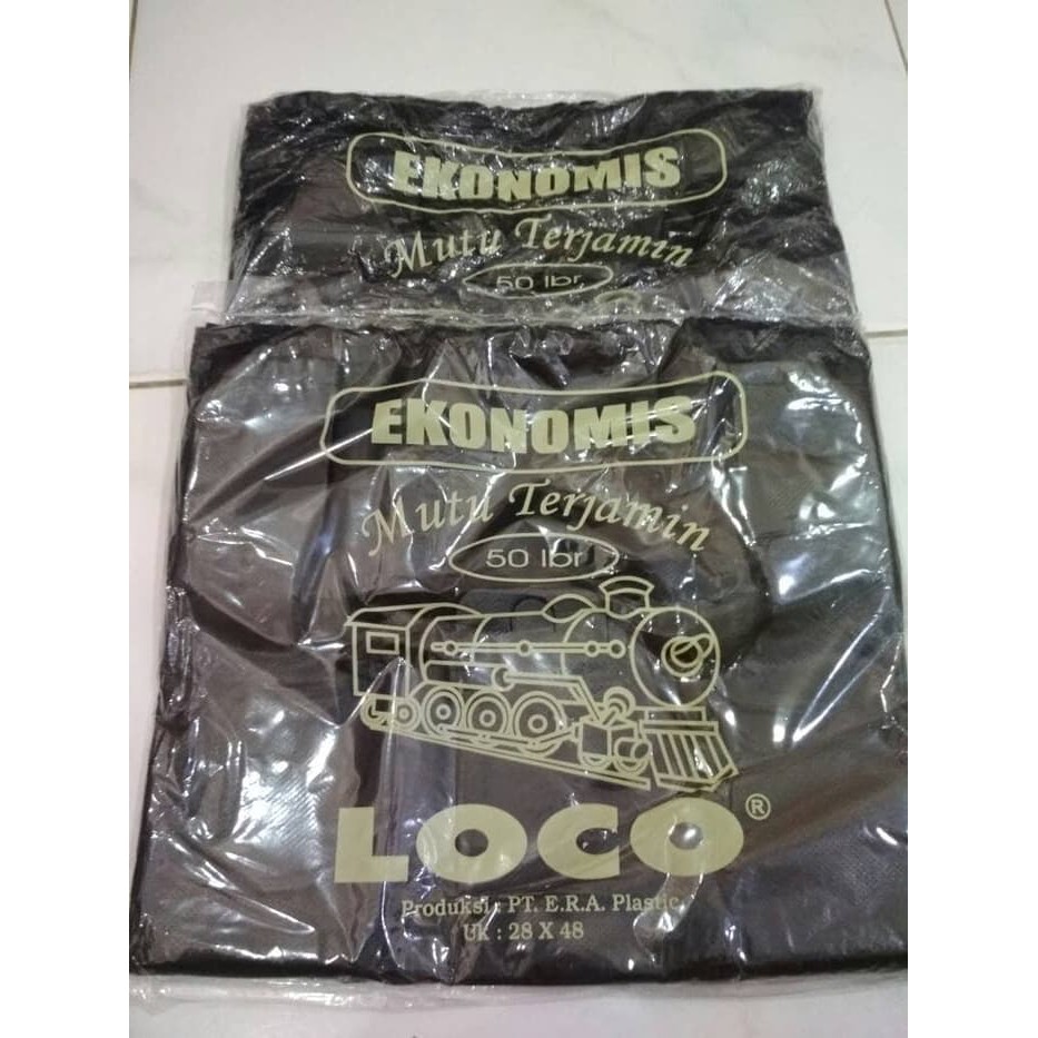 Kantong Plastik Kresek LOCO Hitam Tipis Ekonomis 28 x 48