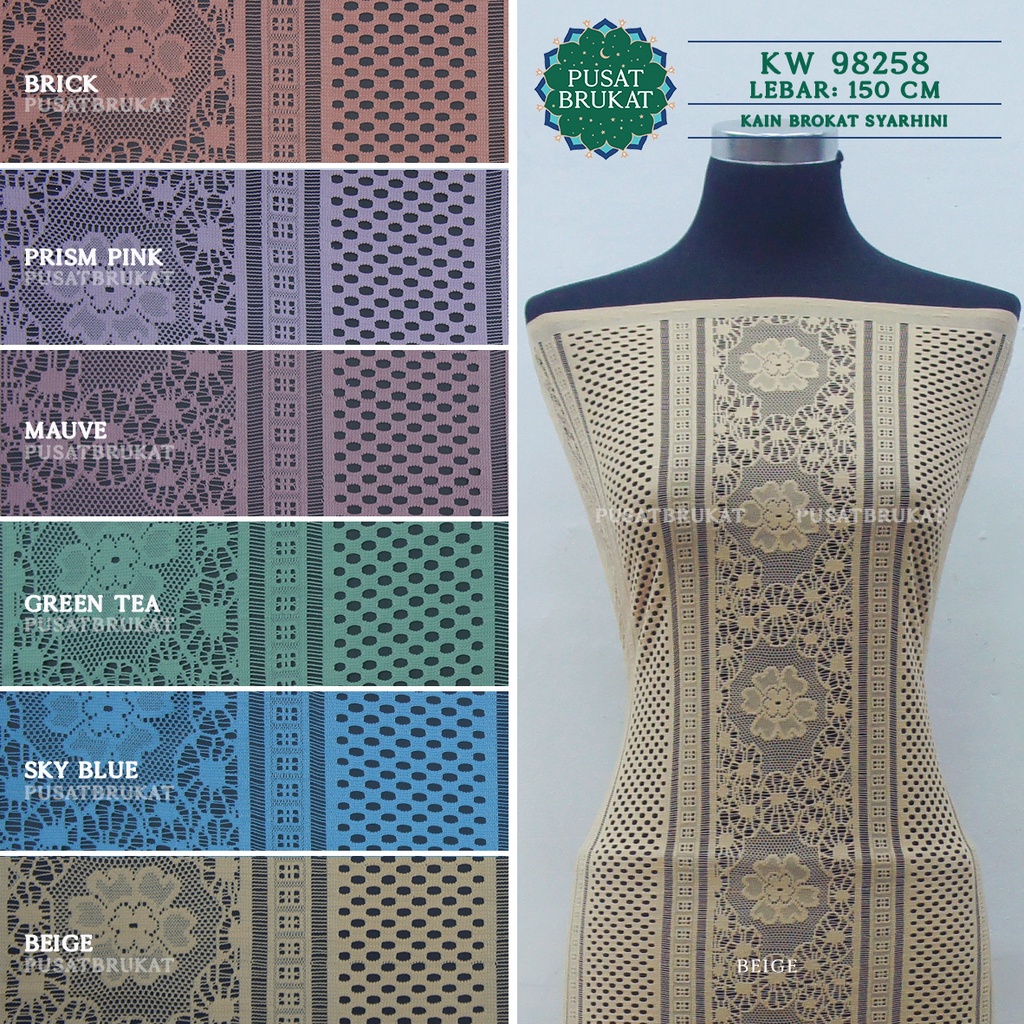 KAIN BROKAT MALIKA / SYARHINI KW 98258 / BRUKAT KW, LEBAR 150CM [harga per 0.5m]