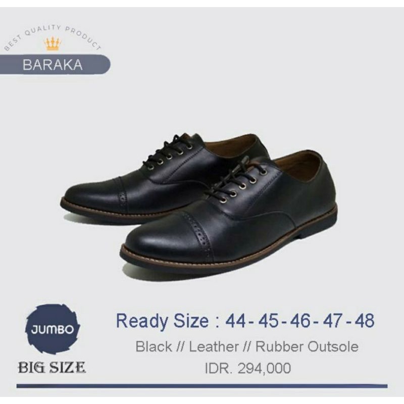 Sepatu Oxpord Big Size 44-48 / Pantofel Tali Ngantor Kasual Classic Pria Glamour JUMBO / Sepatu Formal Ukuran Besar Jebrag Kulit Hitam, 45