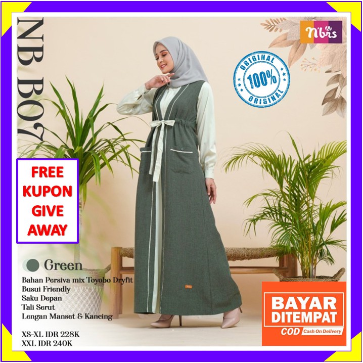 Gamis Nibras Promo Baju Gamis Nibras Terbaru 2022 Wanita Dewasa Green Hijau Persiva Bahan Adem NB B0