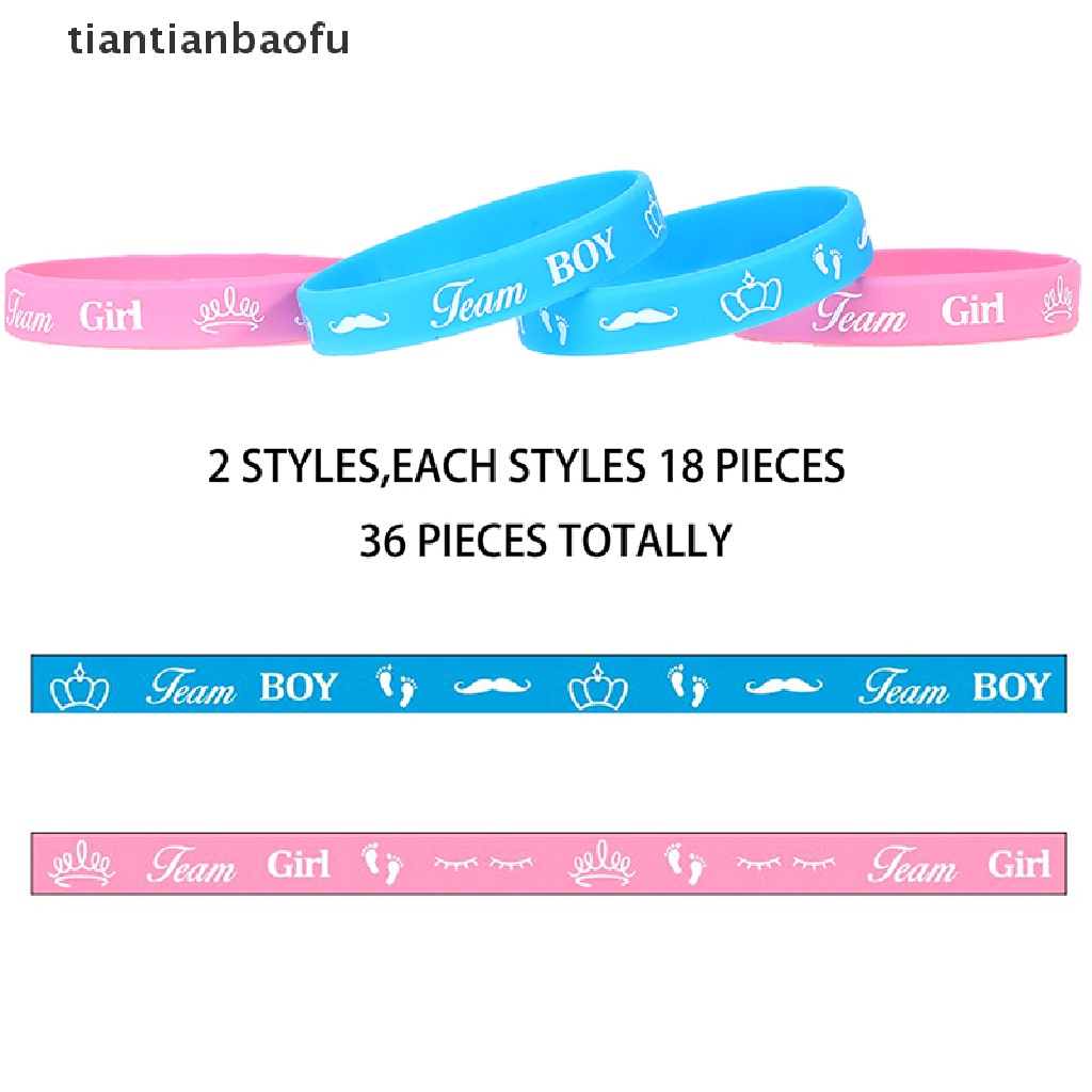 [tiantianbaofu] 36Pcs Gender Reveal Bracelets Team Boy Silicone Wristbands Team Girl Rubber Boutique