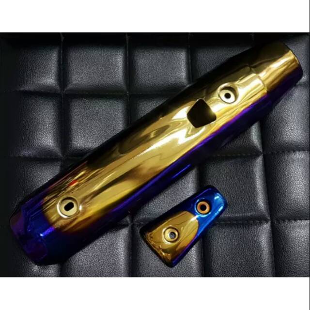 tameng knalpot twotone 2tone blue gold NOUVO LELE Nuvo Z bahan besi