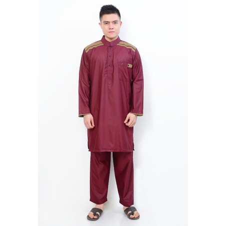JUBAH ARABI - Setelan Muslim Gamis Pria Cordova Maroon AL-ISRA Lengan Panjang Koko Pria