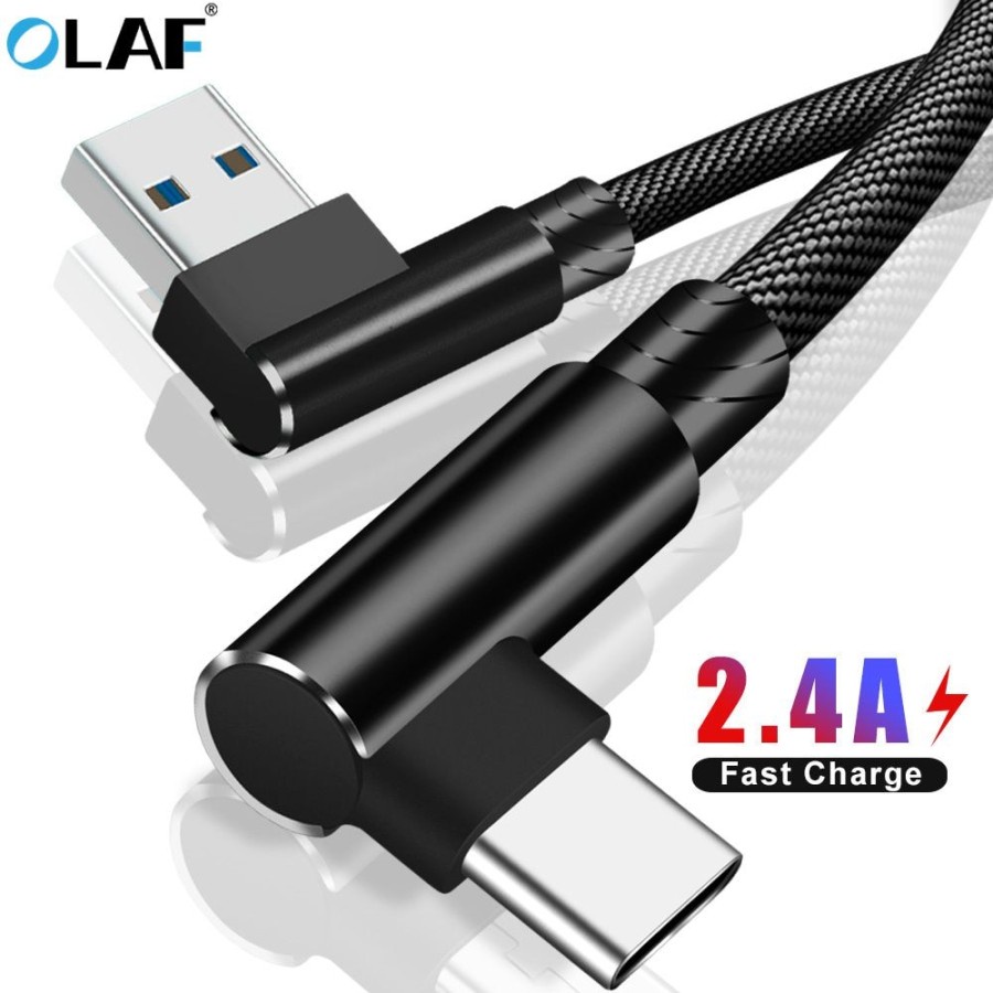 OLAF Kabel Charger USB Type C L Shape 2.4A 1 Meter - OL01 - Black