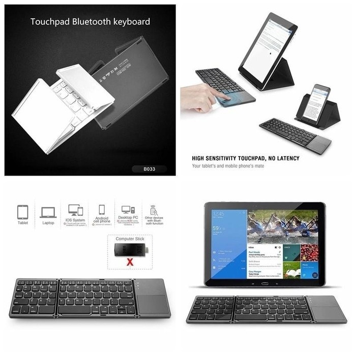 AKN88 -B033 - Three Layers Generic Mini Bluetooth Foldable Keyboard with Touchpad