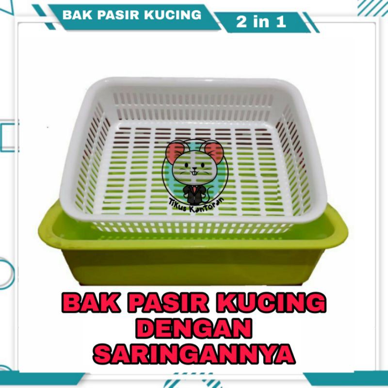 bak pasir kucing dengan saringan 2 in 1 / litter box cat