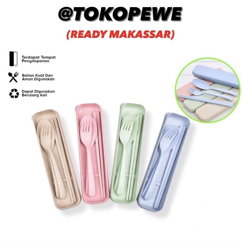 Sendok Garpu Sumpit Portabel Set / Alat Makan Bahan Jerami Gandum