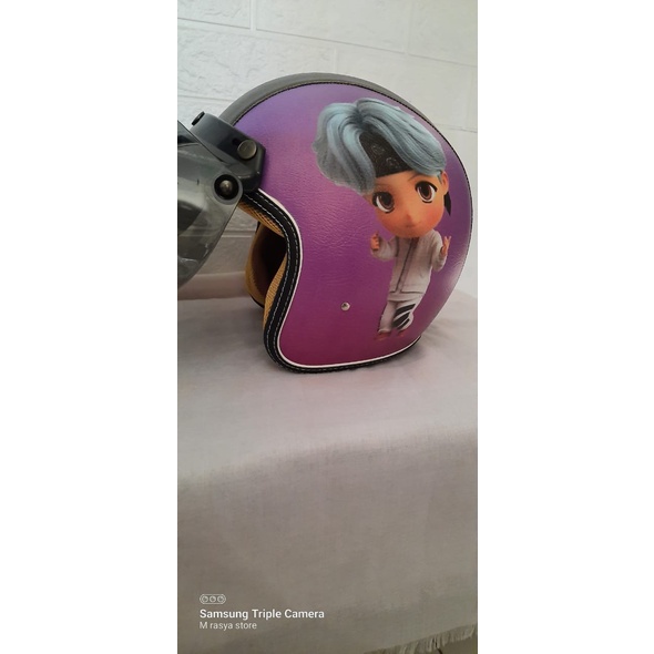 PROMO HELM BOGO - HELM BOGO DEWASA MOTIF BTS SUGA BARU - HELM BTS SUGA WARNA UNGU - HELM RETRO BOGO 