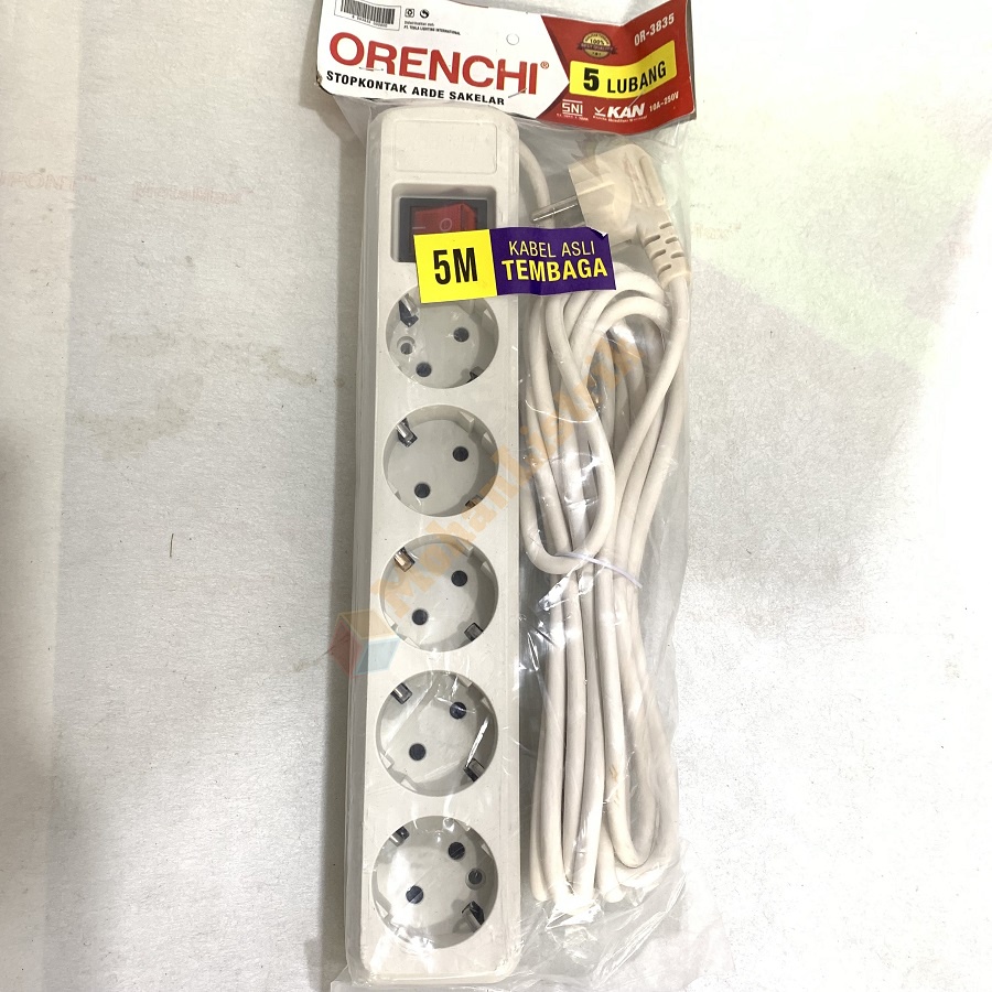 STOP KONTAK + KABEL 3/4/5 LUBANG 5 METER ORENCHI TEMBAGA SNI BERKUALITAS