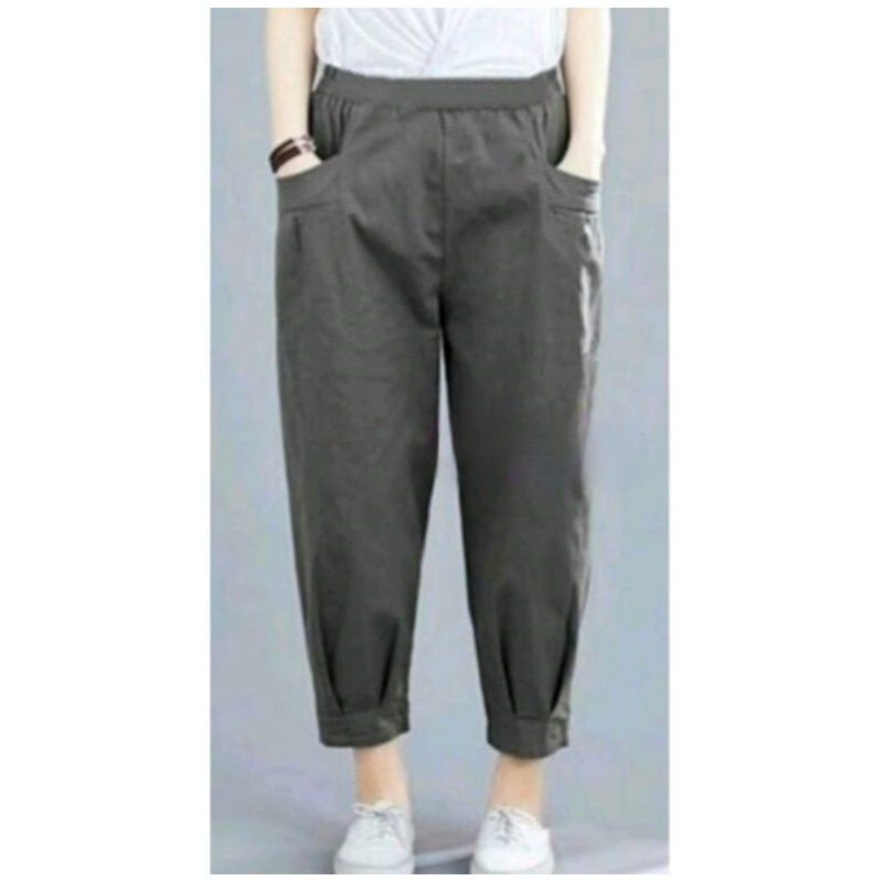 Celana Haruka Pants bahan Linen Crinkle - Celana Wanita Model 7/9 apa Korea - Celana Wanita Premium