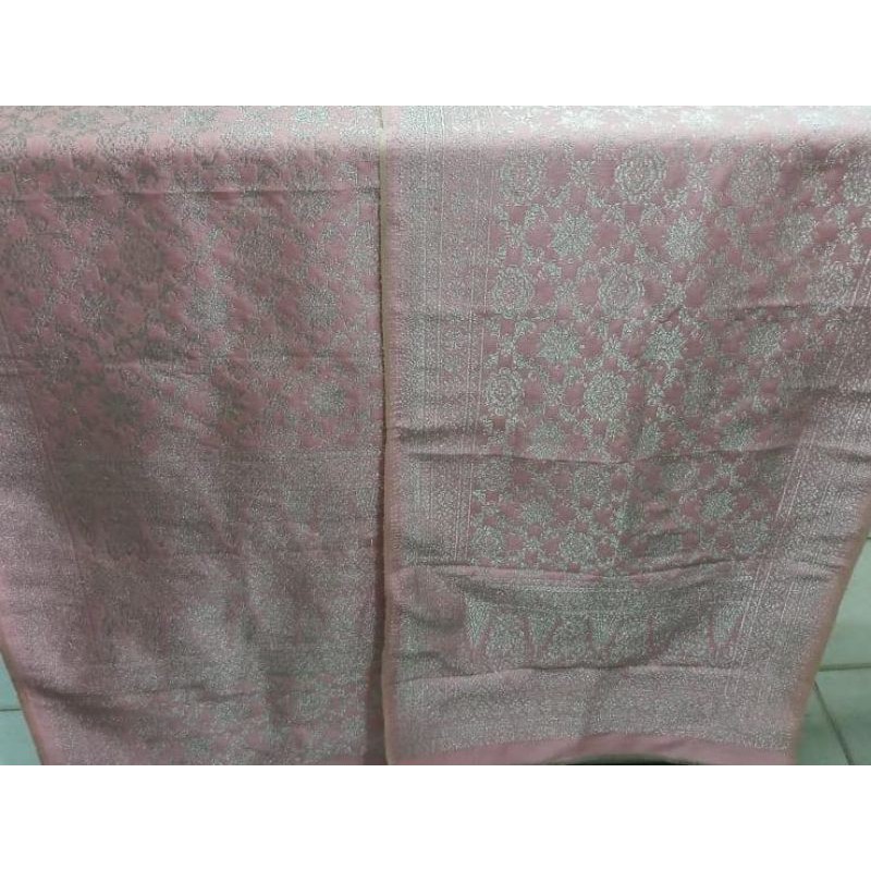 Songket palembang asli sutra alam asli benang 2 helai lepus baby pink