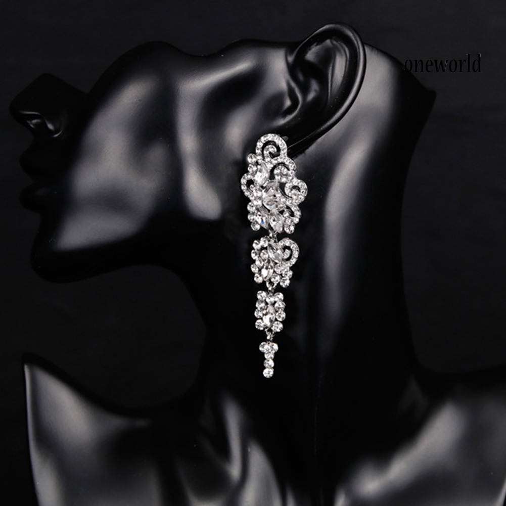 OW@ Women Long Dangle Chandelier Earrings Engagement Bridal Rhinestone Jewelry Gift