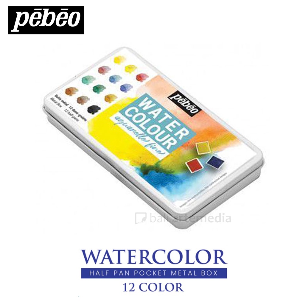 Pebeo Watercolour Aquarelle Fine Pocket Metal Box 12 Half Pans