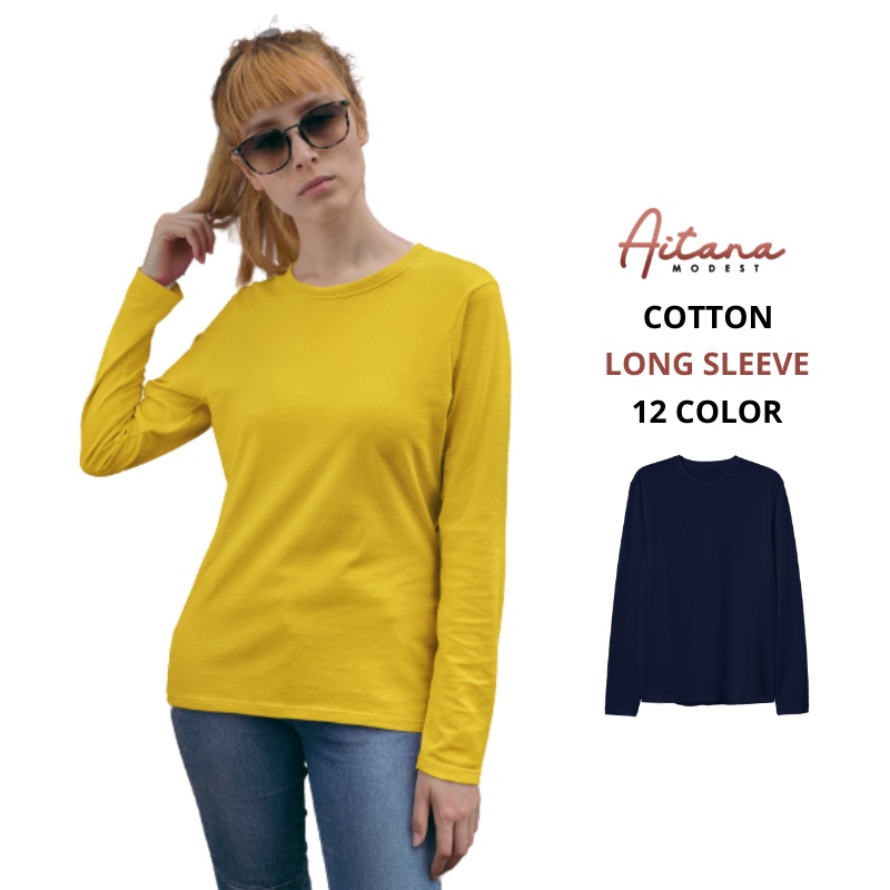 Aitana - Kaos Polos Wanita Lengan Panjang Reguler Fit Soft Cotton Combed 30s
