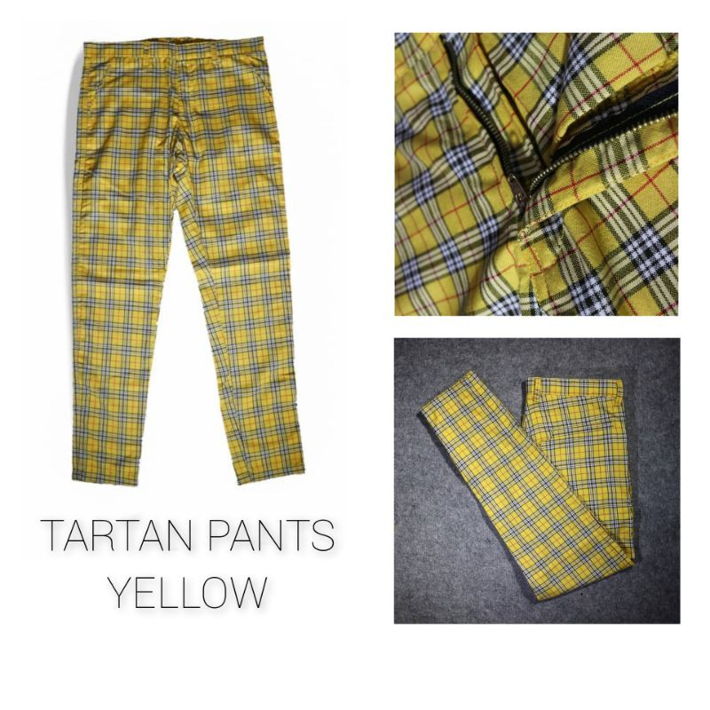 Celana kotak kotak pria wanita celana tartan pants celana panjang warna YELLOW