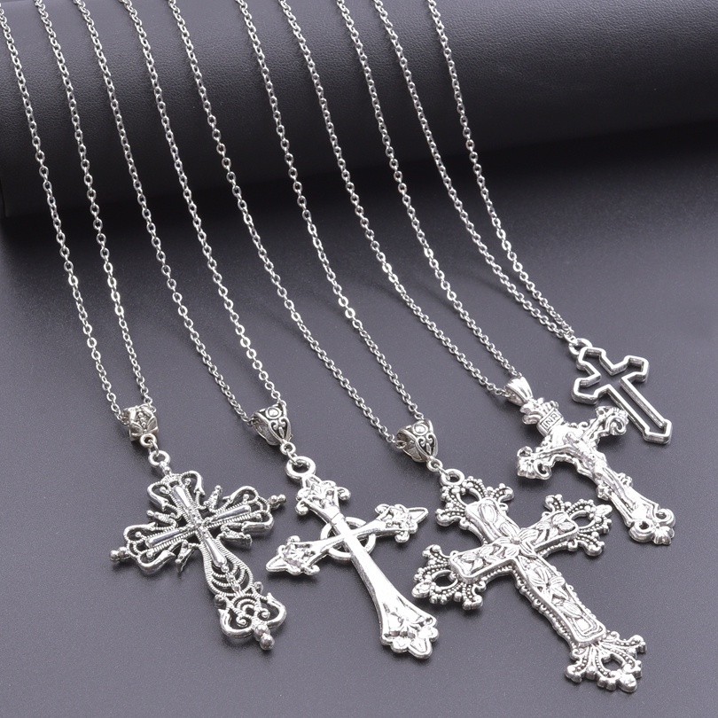 Kalung Liontin Salib Yesus Gaya Gothic Punk Untuk Pria Dan Wanita