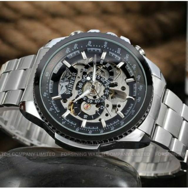 Jam Tangan Pria WINNER Luxury Skeleton Automatic for Men Watch Stainless Steel