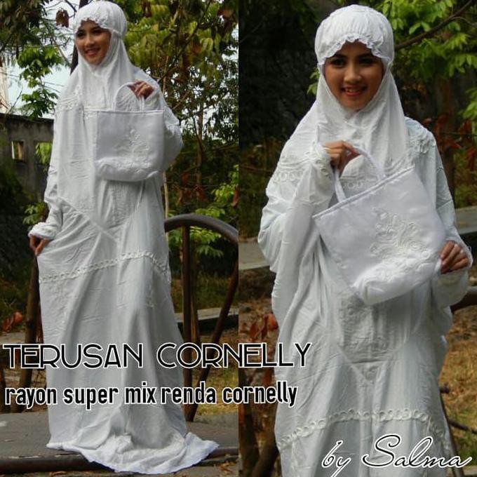 New Mukena Terusan Katun Rayon Putih Renda Cornelli