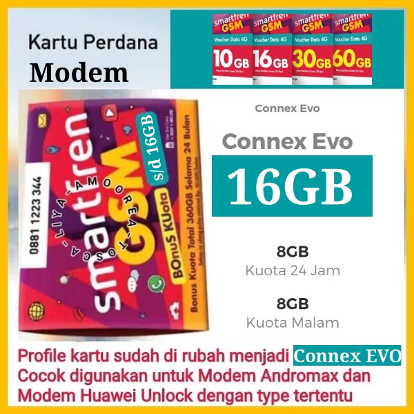 Kartu Smartfren 4G Perdana Khusus Modem MiFi Huawei &amp; Andromax - 16GB - EVO 16GB Berkualitas