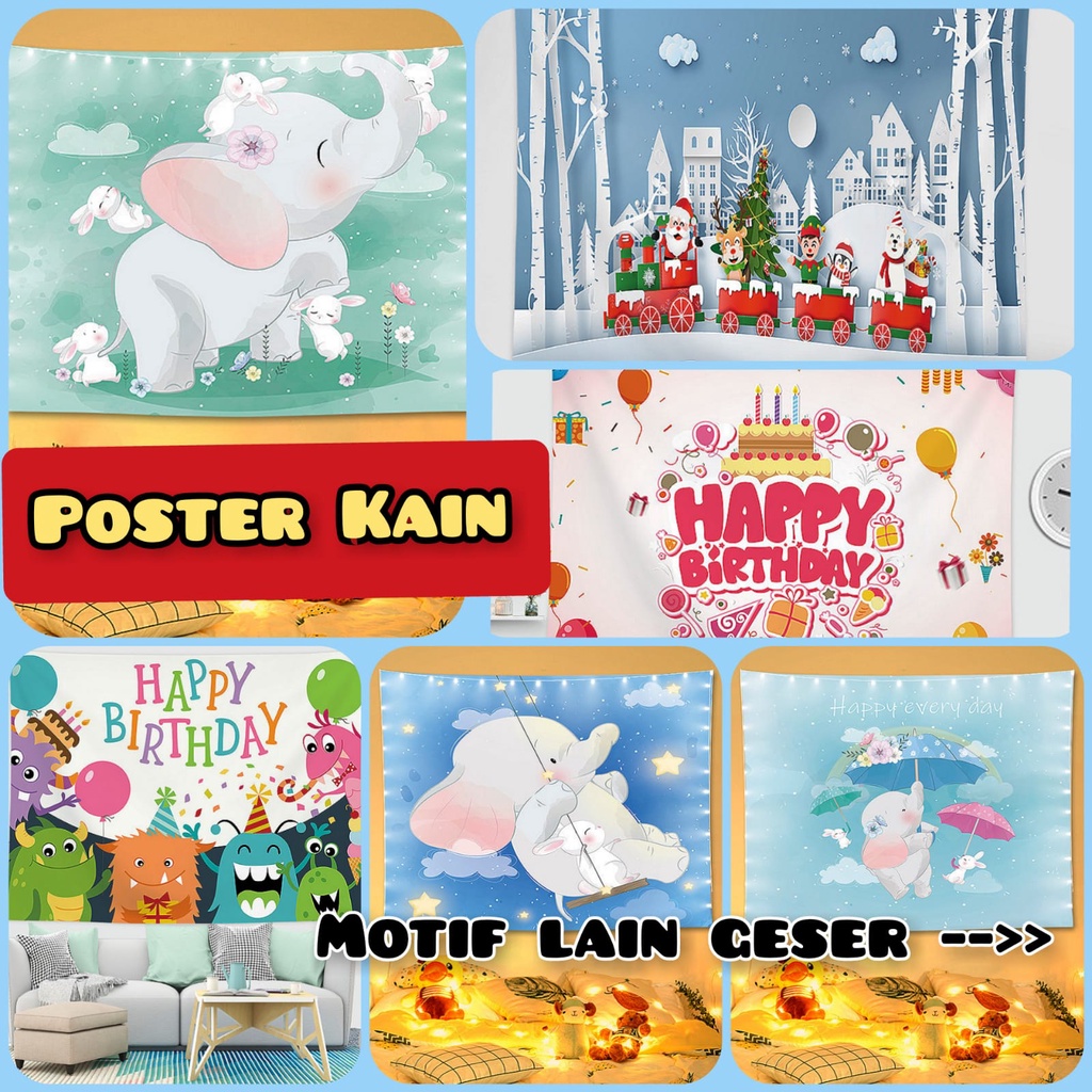 HIASAN DINDING BACKGROUND FOTO LUCU POSTER KAIN ANAK ANAK KARAKTER KARTUN ANIMAL BINATANG GAJAH SELAMAT ULANG TAHUN HAPPY BIRTHDAY POHON NATAL MERRY CRISTMAS KAMAR DEKORASI RUANG KAMAR TIDUR BABY CEWEK COWOK AESTENTIC WALL DEKOR DECOR WALLPAPER PAPER KAIN