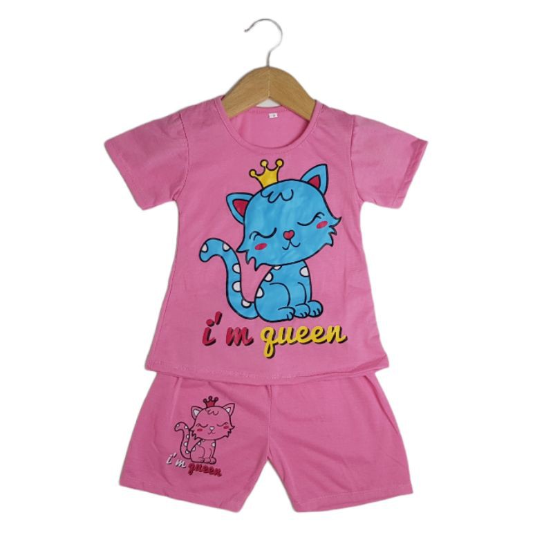 SETELAN SIKUNING PAKAIAN BAJU ANAK PEREMPUAN 2-7 TAHUN MOTIF CAT SIBIRU IM QUEEN