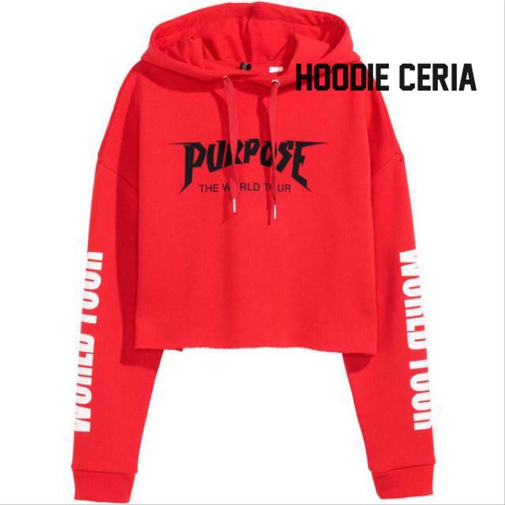 HOODIE CROP PURPOSE TOUR JUSTIN BIEBER - MERAH terbatas