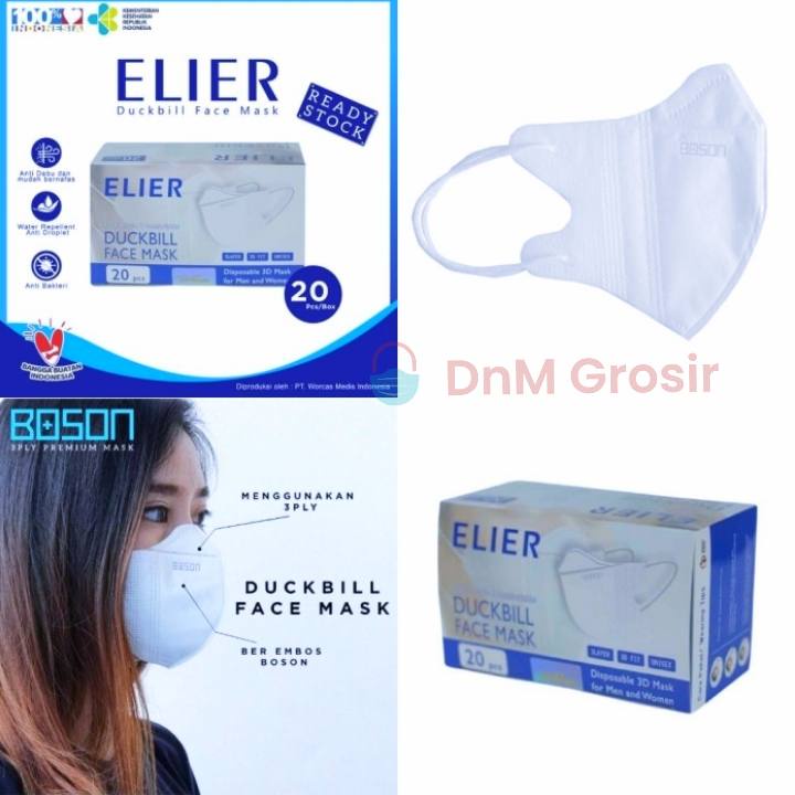 Masker Duckbill Boson Elier Hitam dan Putih Embos Kemenkes