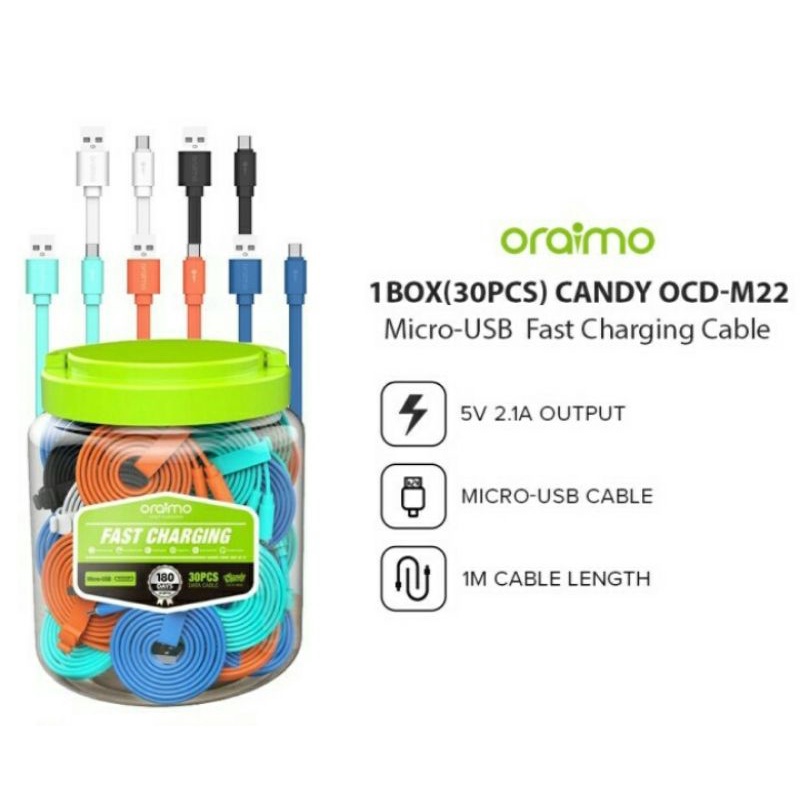 Oraimo USB Kabel Data Micro OCD-M22 USB Fast Charging (1 Toples isi 30pcs )