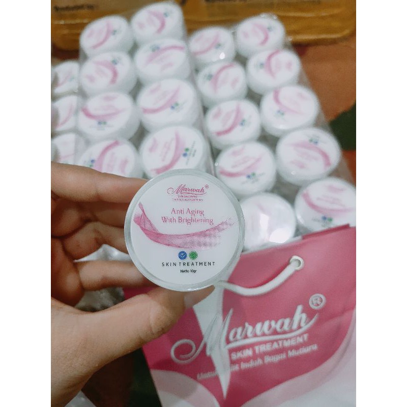( HABISIN STOK ) READY MARWAH NIGHT CREAM ANTI AGING WITH BRIGHTENING KRIM MALAM UNTUK FLEK ORIGINAL