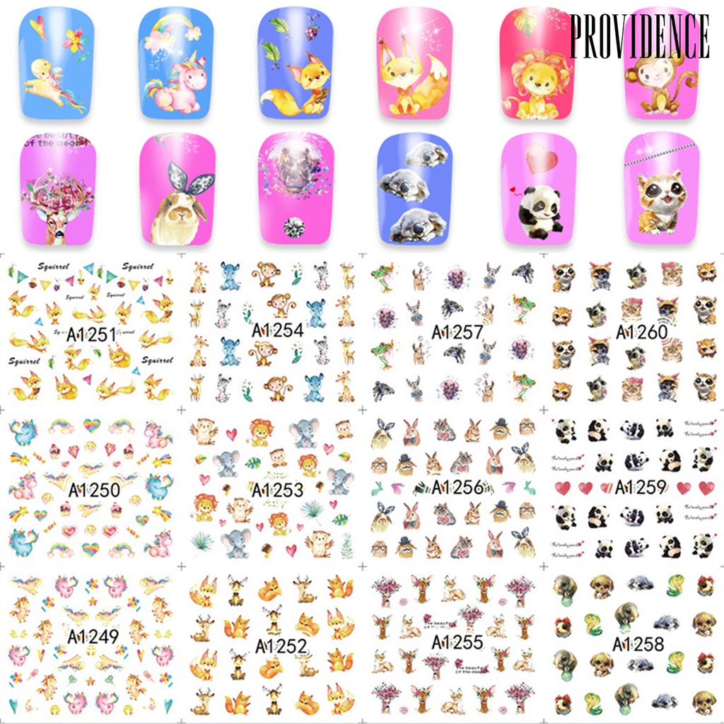 Providence 12Sheet Nail Patch Printed Pattern Waterproof Multiple Styles Women Nail Art Sticker for Beauty