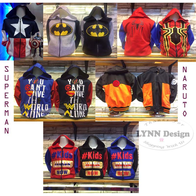 Jaket Kostum anak cowok Super Hero Marvel Spiderman/Captain America/ Batman/ Naruto