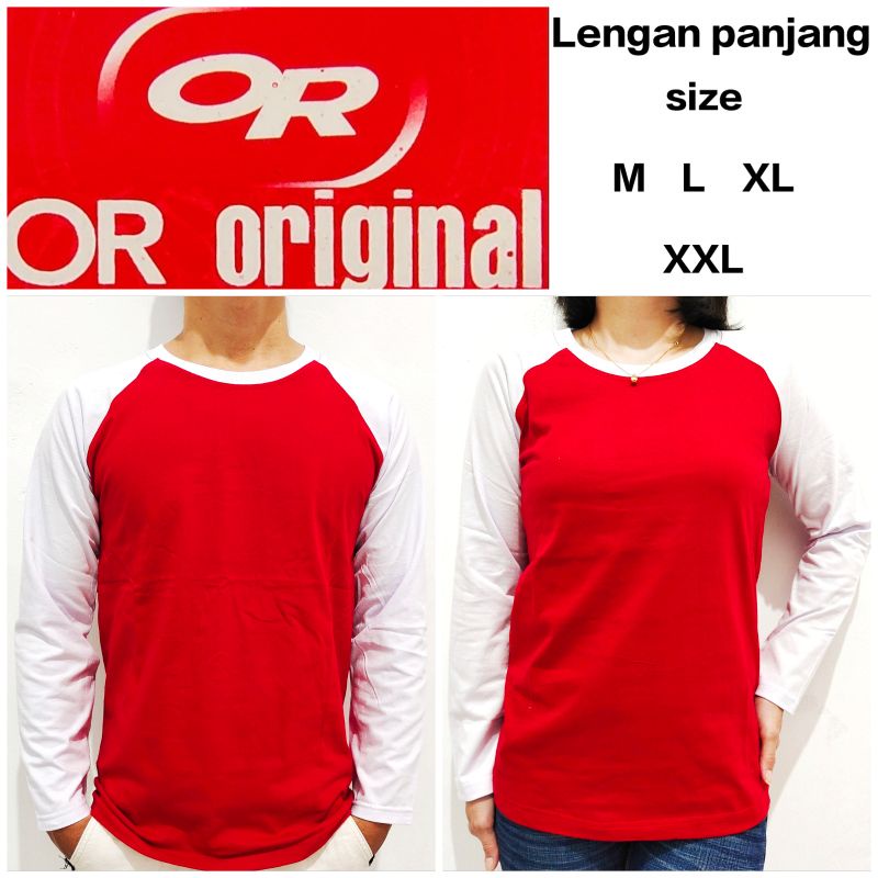 Merah Putih Kaos polos Raglan Merah lengan putih panjang size M L XL XXL