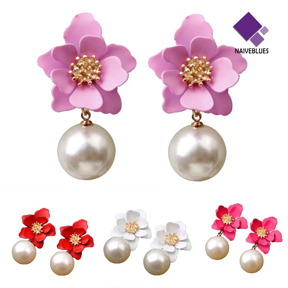 Anting Stud Dangle Mutiara Tiruan Bahan Resin Untuk Wanita