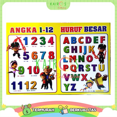 Poster Anak Edukasi Angka 1-12 dan Huruf Besar