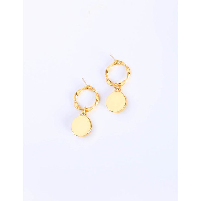 LRC Anting Tusuk Fashion Cats Eye Opal Geometric Round Hollow Alloy Earrings K42845