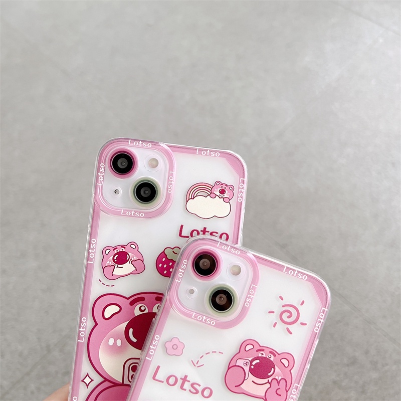 Casing Soft Case Transparan Motif strawberry Bear Anti Jatuh Untuk iPhone 13 / 12 Pro MAX / 11 / X / XR / XS MAX / 7 / 8 Plus