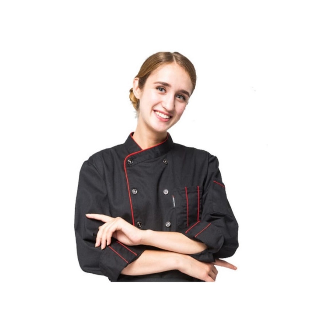 Kemeja Kerja Baju Koki Chef Jacket Lengan Panjang Pria Wanita Bahan American Drill Gold Kitchen