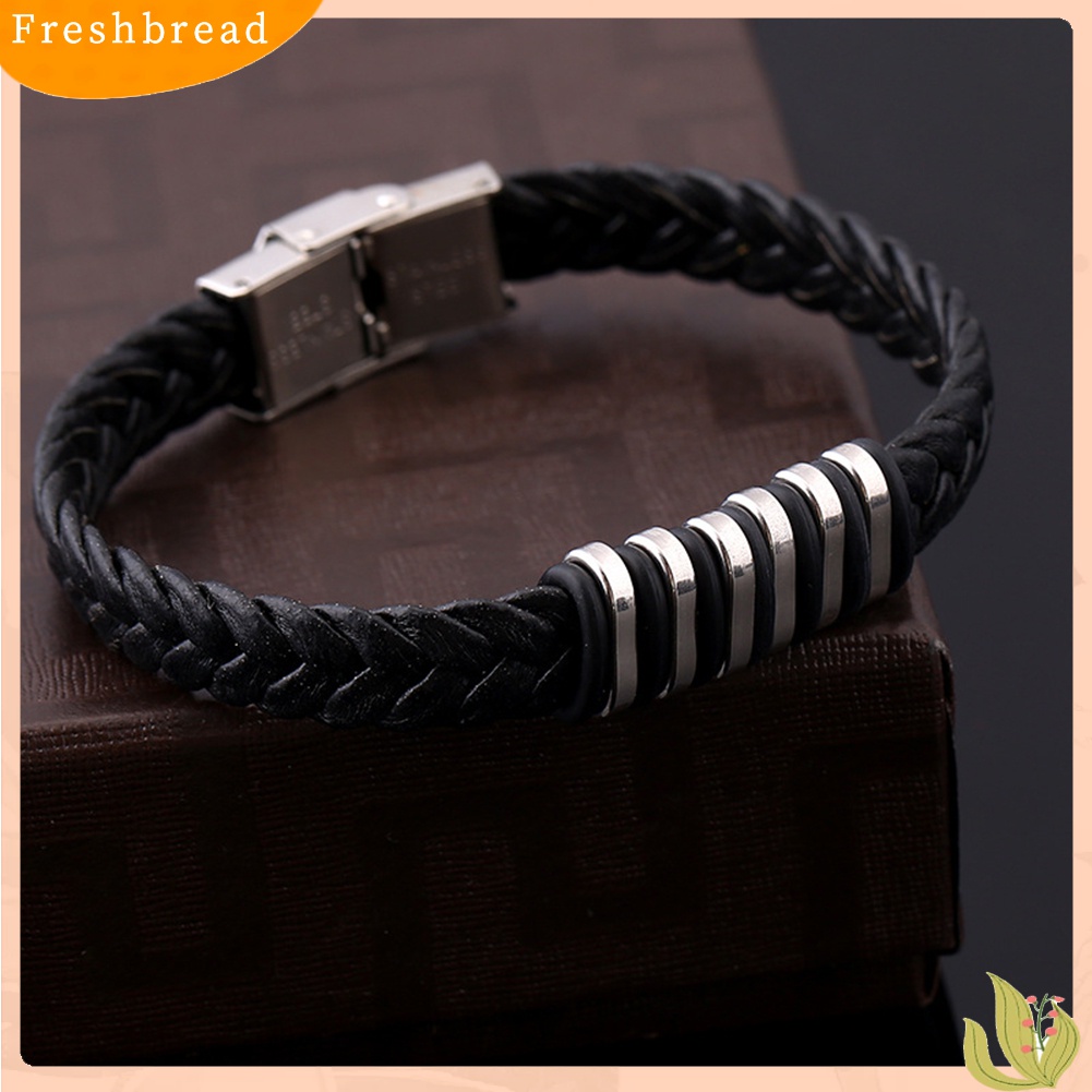 [TERLARIS]Braided Faux Leather Wristband Titanium Steel Men Bracelet Punk Bangle Jewelry