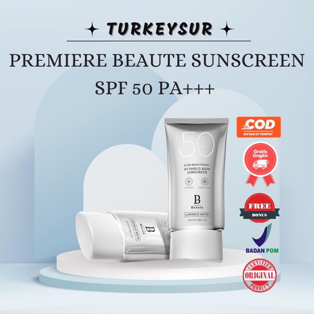 [ORI] Premiere Beaute Sunscreen SPF 50 Luminous White Glow PA+++ 40ml UV Shield Sun Protect Sunblock Badan &amp; Wajah