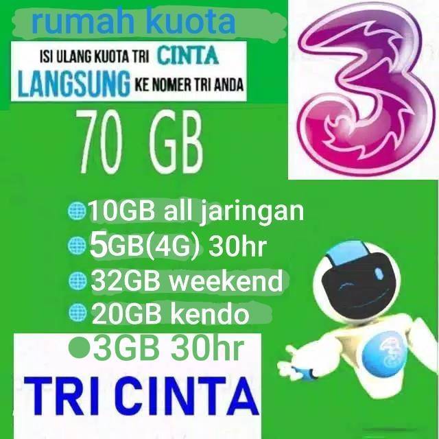 Kuota Data Kuota Internet Paket Data Paket Internet Three 3 Tri Data Cinta Up To 70 Gb Shopee Indonesia