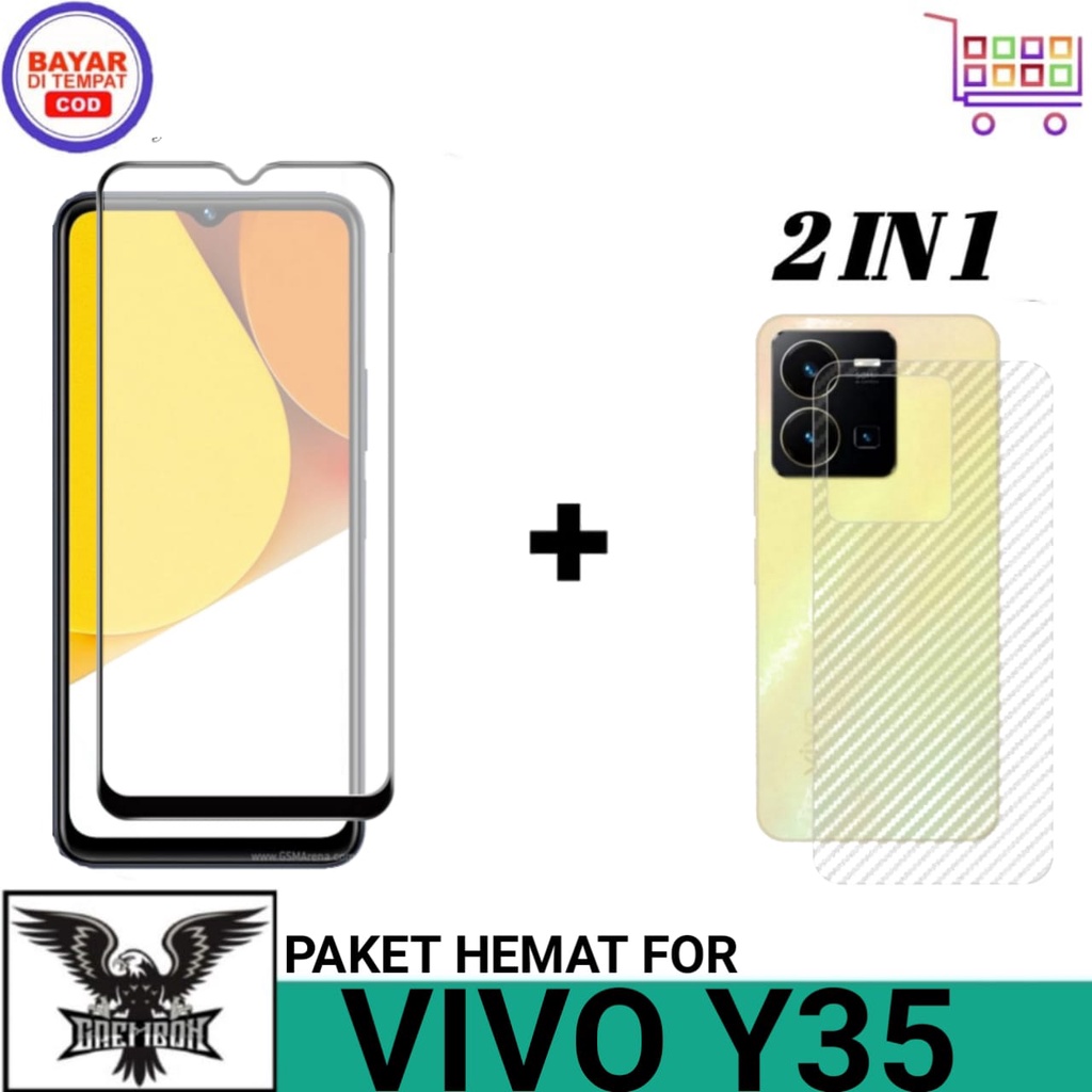 Promo Tempered Glass VIVO Y35 Free Garskin Carbon Premium Anti Bekas Sidik Jari