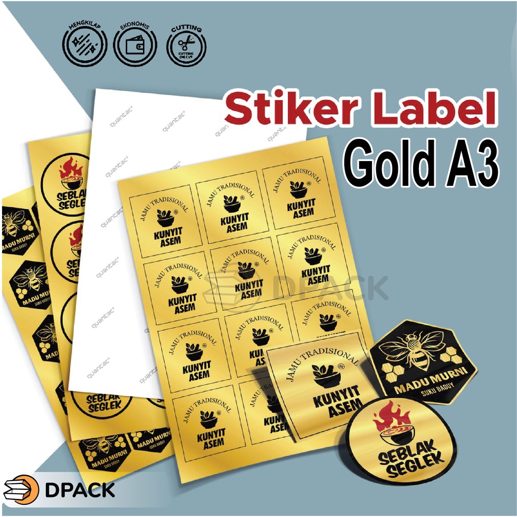 Jual Cetak Stiker | Print Sticker Gold A3+ & Kiss Cut | Shopee Indonesia