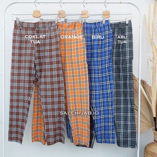  TARTAN  BOXY PANTS celana  motif kotak saku bahan katun 