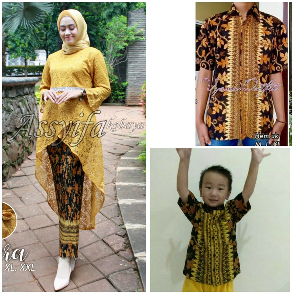 SB Collection Couple Family Jahra Stelan Kebaya Pita Brukat  Rok Plisket Dan Kemeja Anak Ayah