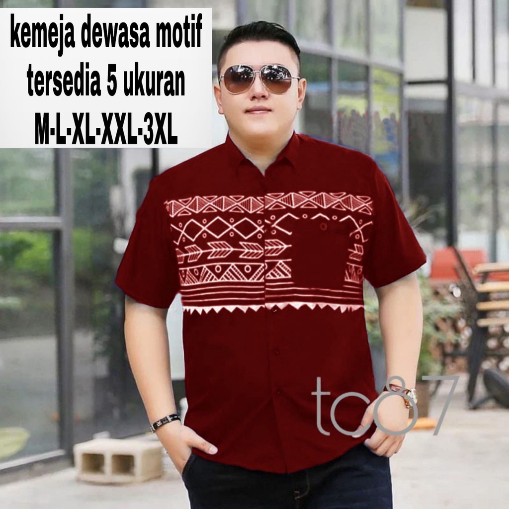 tc87 COD 3WARNA KEMEJA PRIA JUMBO LENGAN PENDEK/HEM PRIA CASUAL MOTIF SABLON GOOD QUALITY AROW