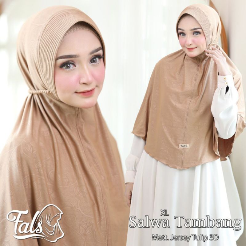 (Ori Fals) SALWA TAMBANG XL •jilbab instan jersey tulip 3D•kerudung tali tambang pet jumbo