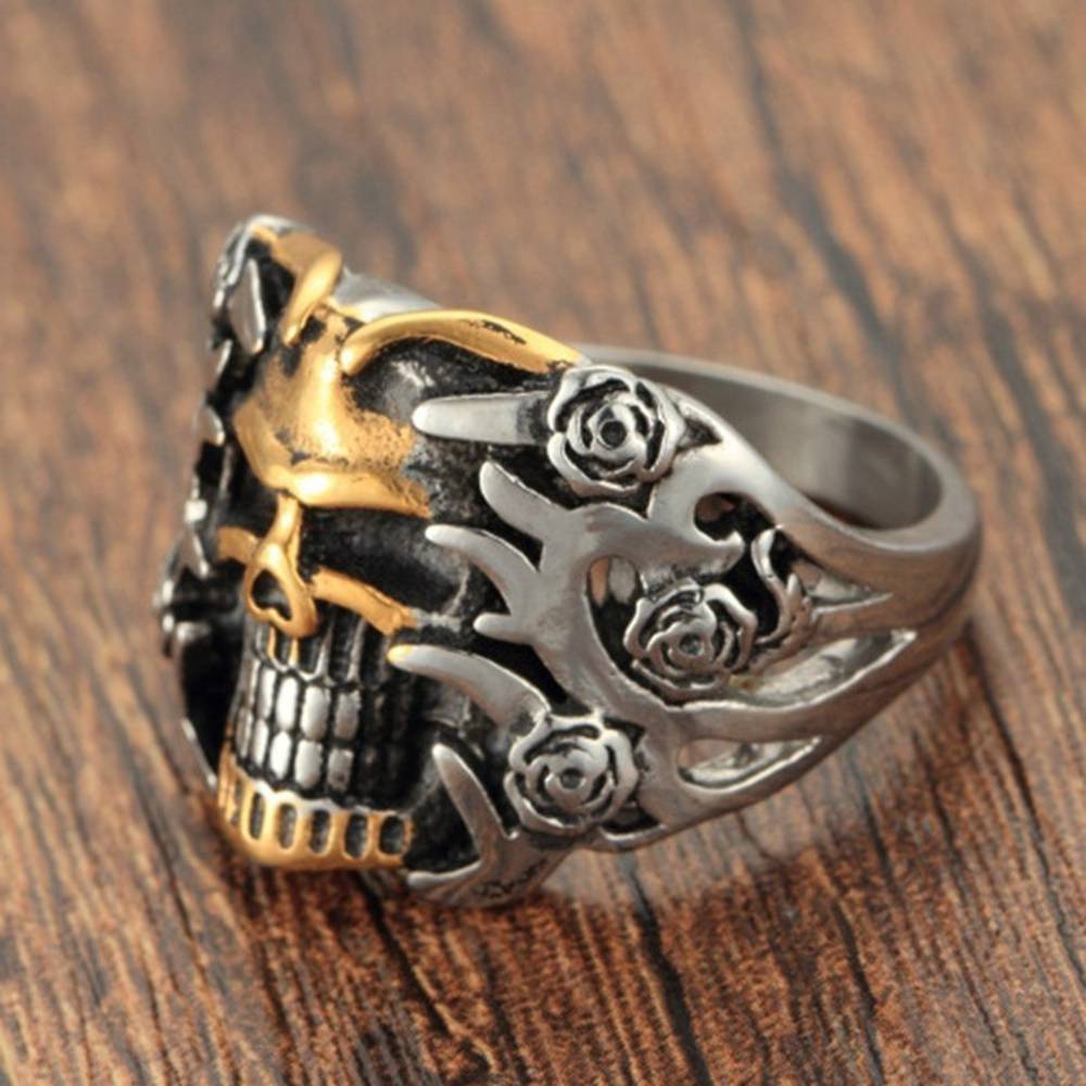 2022 Cincin Desain Kepala Hantu Gaya Vintage Gothic Punk Untuk Pria